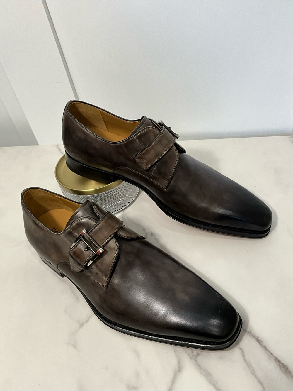 MAGNANNI Marco II Single Monk Strap Burnished Leather Dress Shoes 10.5 $425